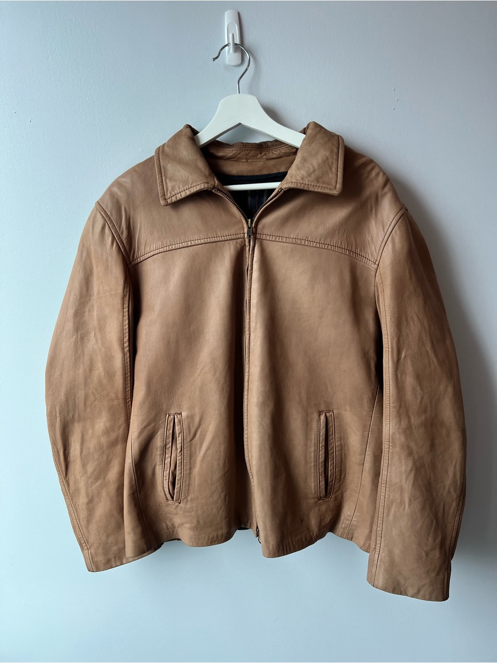 Danier Vintage Tan Italian Leather Blouson Jacket Large Made in Canada